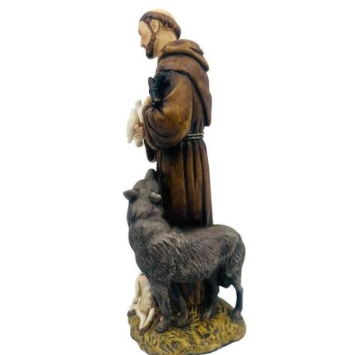 Statua San Francesco con lupo in resina cm15