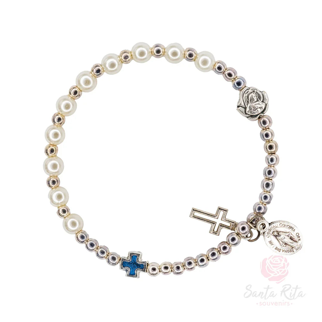 Bracciale Decina Del Rosario Con Rosa Rossa E Medaglia Santa Rita | Gioiello Religioso In Metallo E Acrilico, Lunghezza 19 Cm - 3