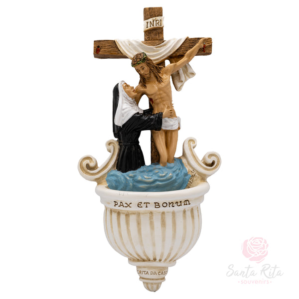 Acquasantiera Gesù Abbraccia Santa Rita 25cm Maestro Cassetta Resina Marmo