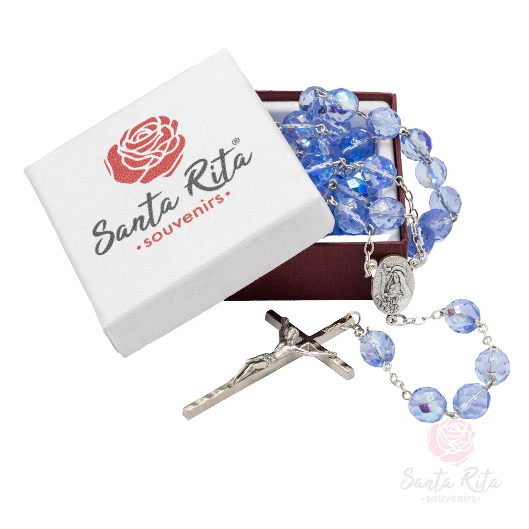 Nazareth Store Collana Rosario Con Perle Di Cristallo Blu Intenso – Medaglia Terra Santa E Croce – 43 Cm, 59 Grani - 4