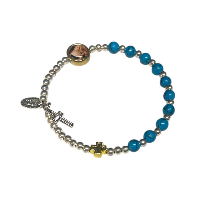 Bracciale Santa Rita molla con grani blu turchese
