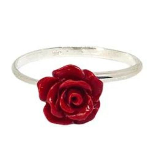 Anello in Argento 925 regolabile con rosa pasta di corallo
