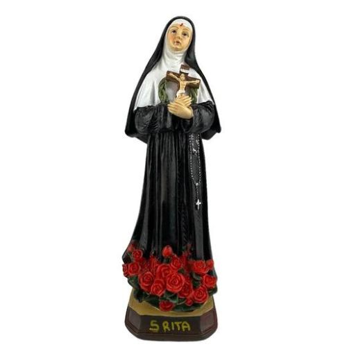 Statua Santa Rita in resina con rose cm 20