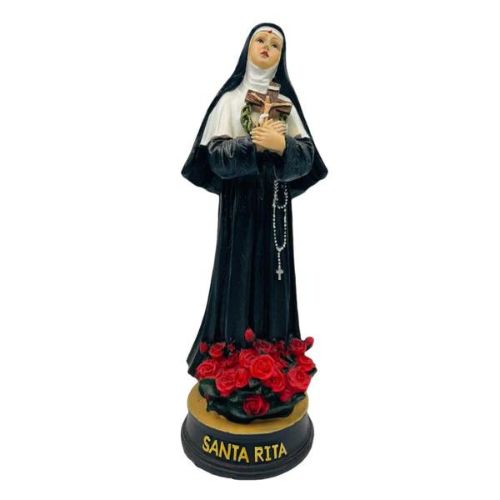 Statua Santa Rita resina con rose cm 30