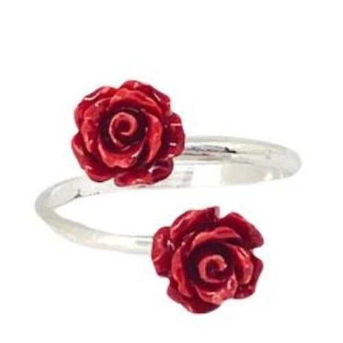 Anello Santa Rita Argento 925 con Rose in pasta di corallo