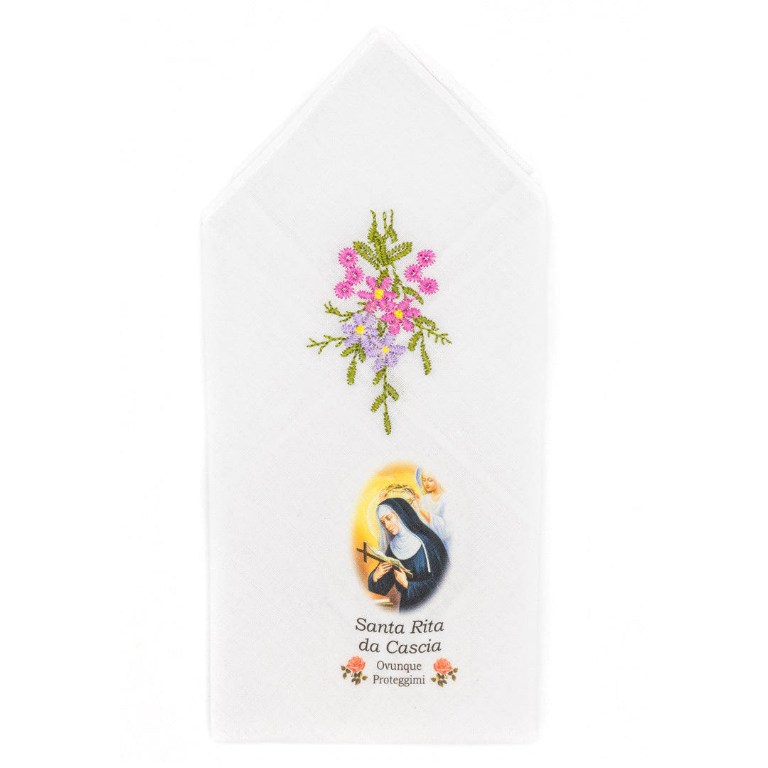Fazzoletto Santa Rita con ricamo