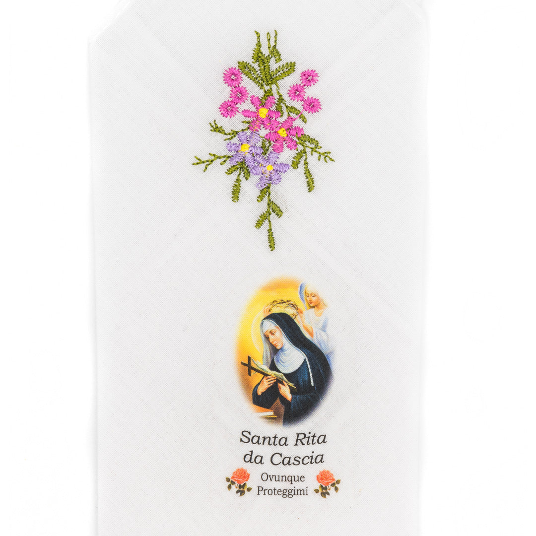 Fazzoletto Santa Rita con ricamo