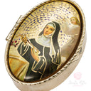 Portarosario Santa Rita ovale metallo dorato