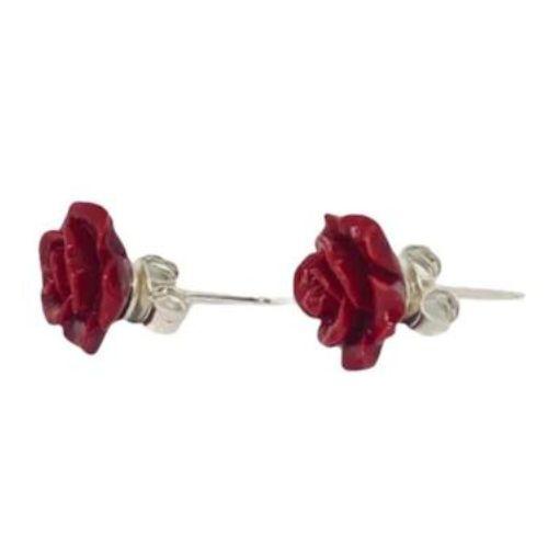 Orecchini in argento con rosa in pasta di corallo 925