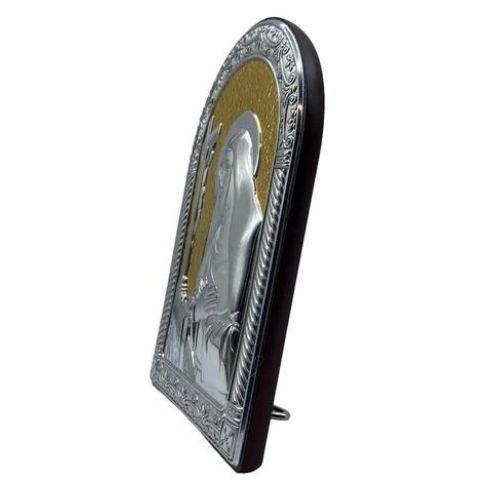 Quadro legno con placca argento 925 santa rita sfondo oro