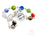 Bracciale Santa Rita con Gancio - Grani Vetro Colorato e Medaglia Rosa 🌹