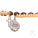 Bracciale Santa Rita spirale in legno con medaglia e croce
