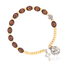 Bracciale Santa Rita spirale in legno con medaglia e croce