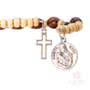 Bracciale Santa Rita spirale in legno con medaglia e croce