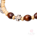 Bracciale Santa Rita spirale in legno con medaglia e croce