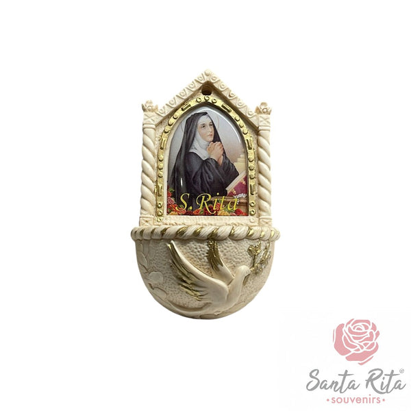 Acquasantiera Santa Rita da Cascia con Colomba in Resina