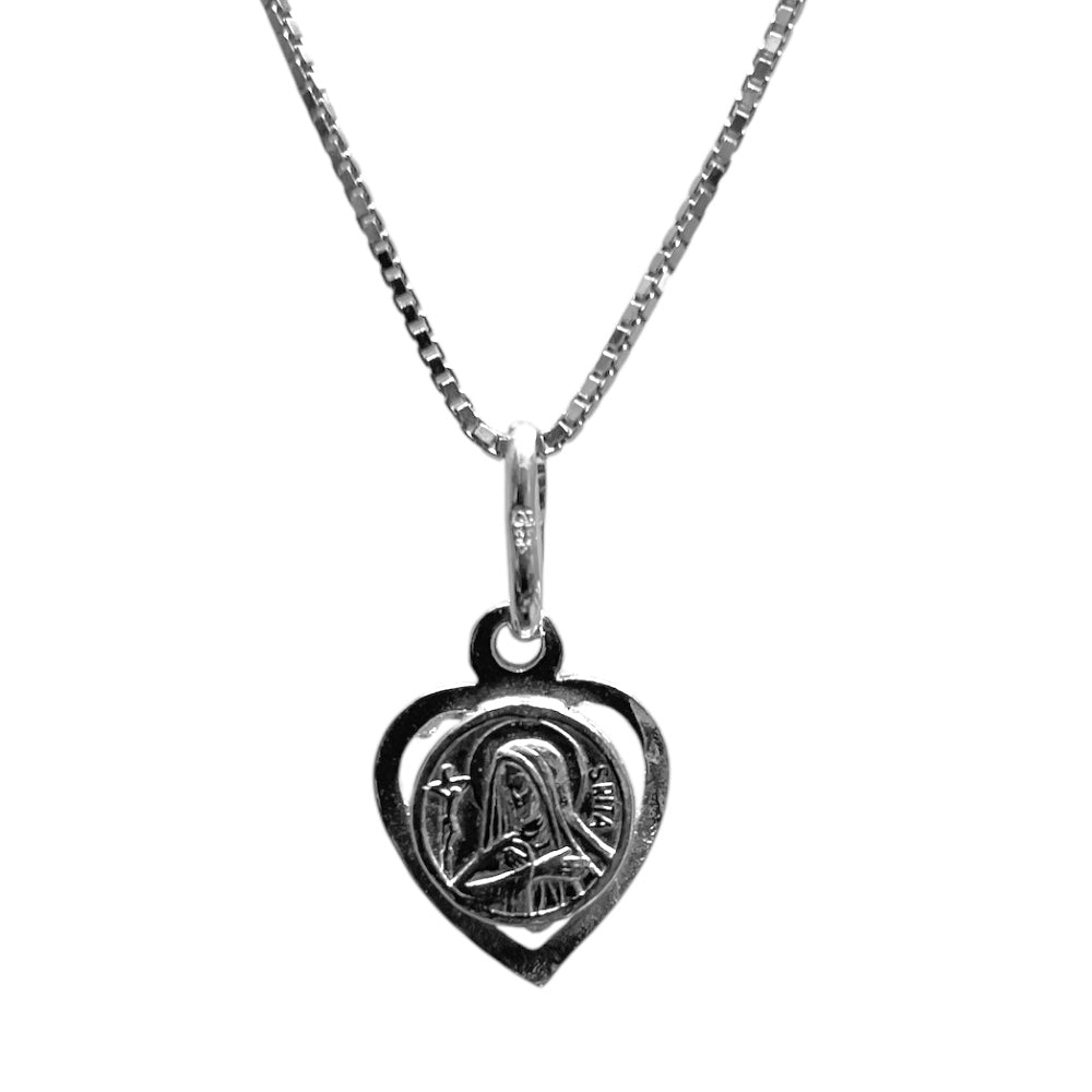 Collana medaglia cuore Santa Rita Argento 925