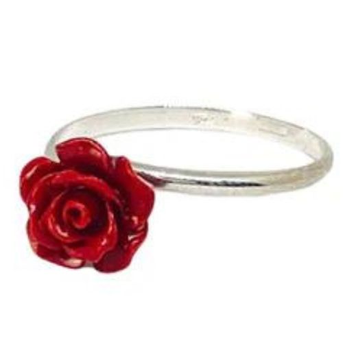 Anello in Argento 925 regolabile con rosa pasta di corallo