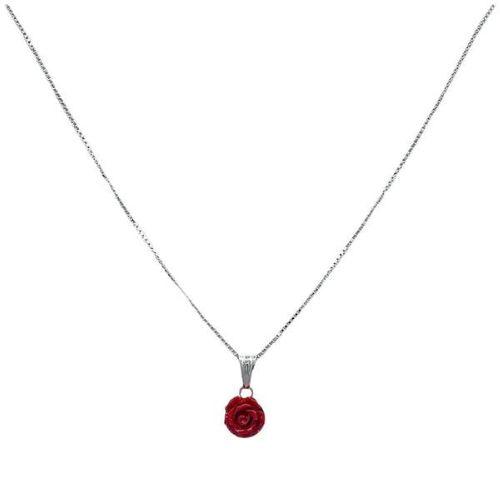 Collana in argento 925 con ciondolo rosa in pasta di corallo