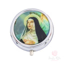 Portarosario in metallo con immagine di Santa Rita