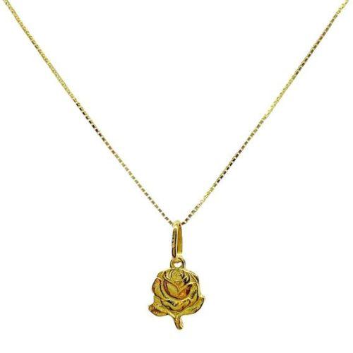 Ciondolo rosa con Santa Rita con collana, in oro giallo 18Kt