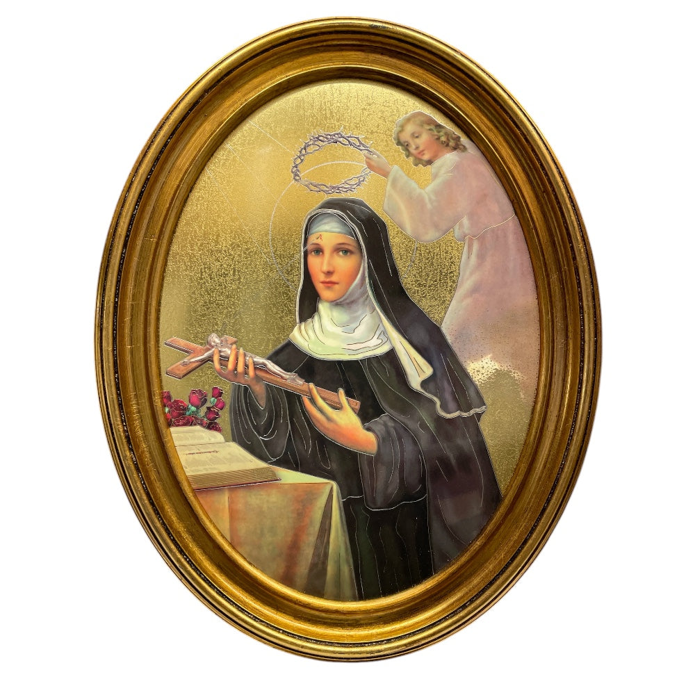 Quadro Santa Rita in foglia oro ovale