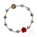 Bracciale Santa Rita Elastico Cristallo Colorato con Rosa Grigio