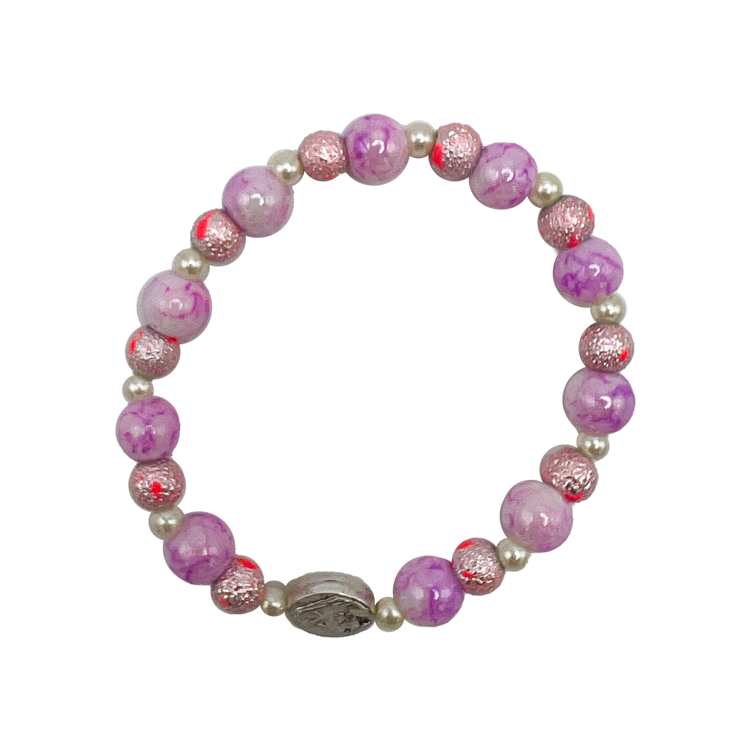 Bracciale elastico con grani perla e vetro