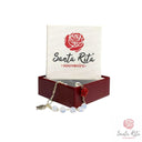 Bracciale Santa Rita Grani in Mezzo Cristallo Bianco, Rosa in Pasta di Corallo e Medaglia