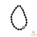 Bracciale Elastico Santa Rita con Grani Neri in Mezzo Cristallo e Medaglia 🌹