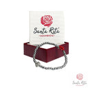 Bracciale Elastico Santa Rita con Grani a Perla in Metallo, Rosa e Medaglia a Rosa 🌹