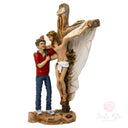 Scultura Gesù Abbraccia San Carlo Acutis 32cm Maestro Cassetta Resina Marmo