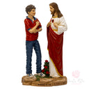 Scultura San Carlo Acutis Incontra Gesù 23cm Maestro Cassetta Resina Marmo