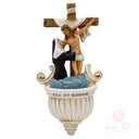 Acquasantiera Gesù Abbraccia Santa Rita 25cm Maestro Cassetta Resina Marmo