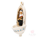 Acquasantiera Santa Rita Rose e Croce 13cm Maestro Cassetta Resina Marmo