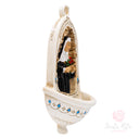 Acquasantiera Santa Rita Rose e Croce 13cm Maestro Cassetta Resina Marmo