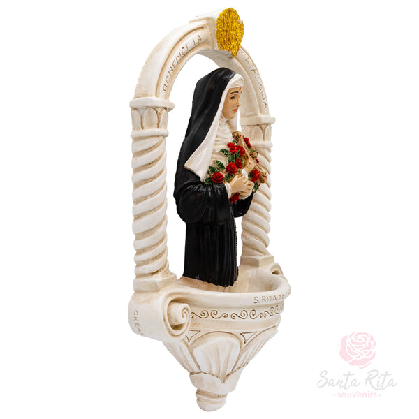 Acquasantiera Arco Santa Rita Rose Croce 28cm Maestro Cassetta Resina Marmo