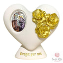 Cuore con Rose Santa Rita da Cascia Resina Bianca e Oro