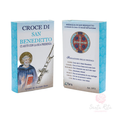 Collana Con Crocifisso Di San Benedetto: Medaglia Cattolica In Argento Ossido - Italia