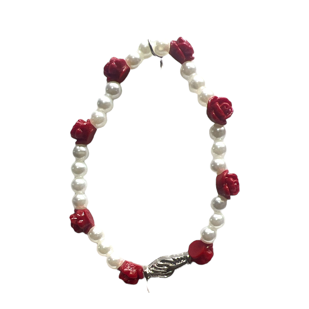 Bracciale Fede Santa Rita elastico rose e perle