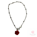 Bracciale Argento 925 Rosa Rossa Pasta Corallo 20cm