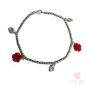 Bracciale Argento 925 2 Rose Pasta Corallo 3 Pietre 21cm