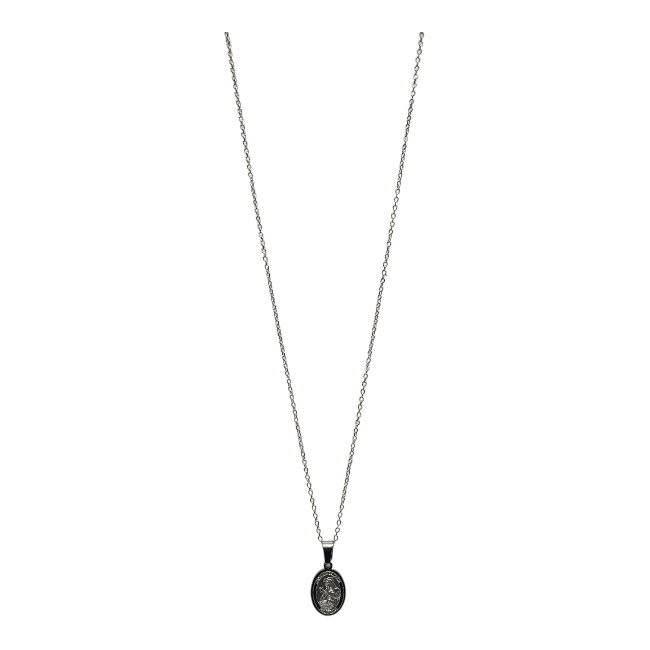 Collana con medaglia in acciaio di santa Rita in box