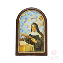 : Quadretto Santa Rita Mosaico Dorato 7,5x6cm ✨ Icona Religiosa da Tavolo con Angelo