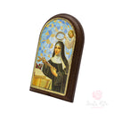 Quadretto Santa Rita Mosaico Dorato 7,5x6cm ✨ Icona Religiosa da Tavolo con Angelo