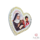 Quadretto Cuore Legno Foglia Oro 24kt Santa Rita da Cascia e Carlo Acutis
