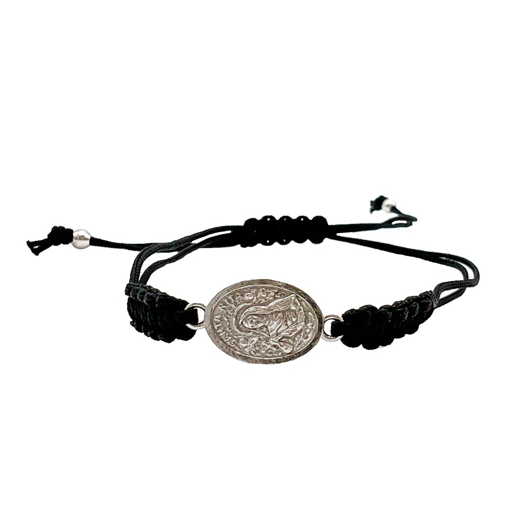 Bracciale in corda con medaglia Santa Rita in Argento 925