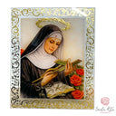 Quadro Vetro Foglia Oro 24kt Santa Rita da Cascia con Croce
