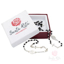 Set Bracciale e Collana Santa Rita con Grani Cristallo Nero e Medaglia