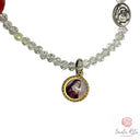 Bracciale Elastico Santa Rita con Grani in Vetro , Rosa in Pasta di Corallo e Medaglia 🌹